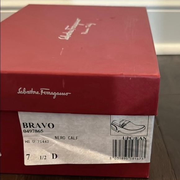 Men\'s SALVATORE FERRAGAMO \'Bravo\' Nero Calf Leather Loafers Size US - 7.5-D